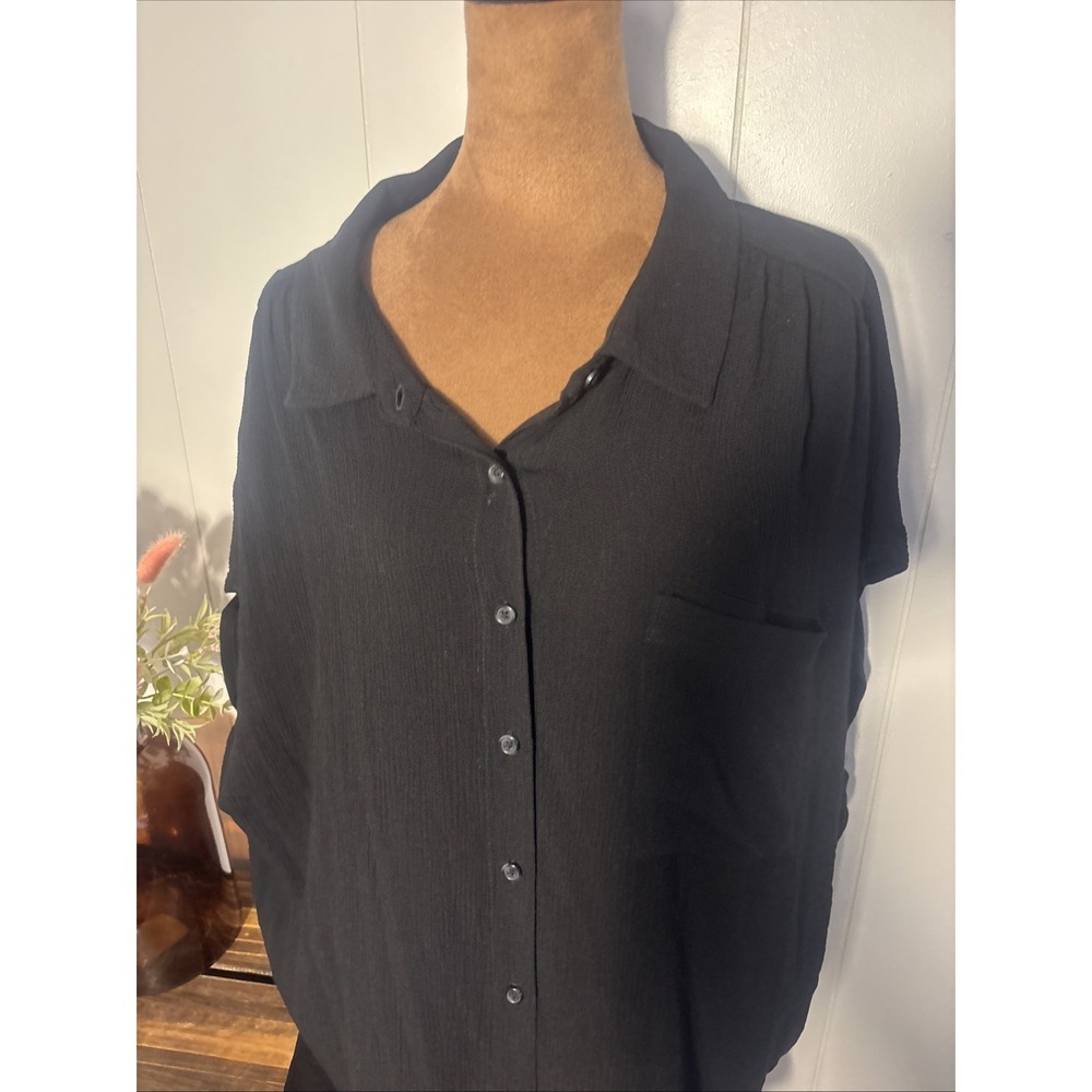 Torrid Belle 3X Gauze Button Up Shirt Top Sleeveless Black Crinkle New